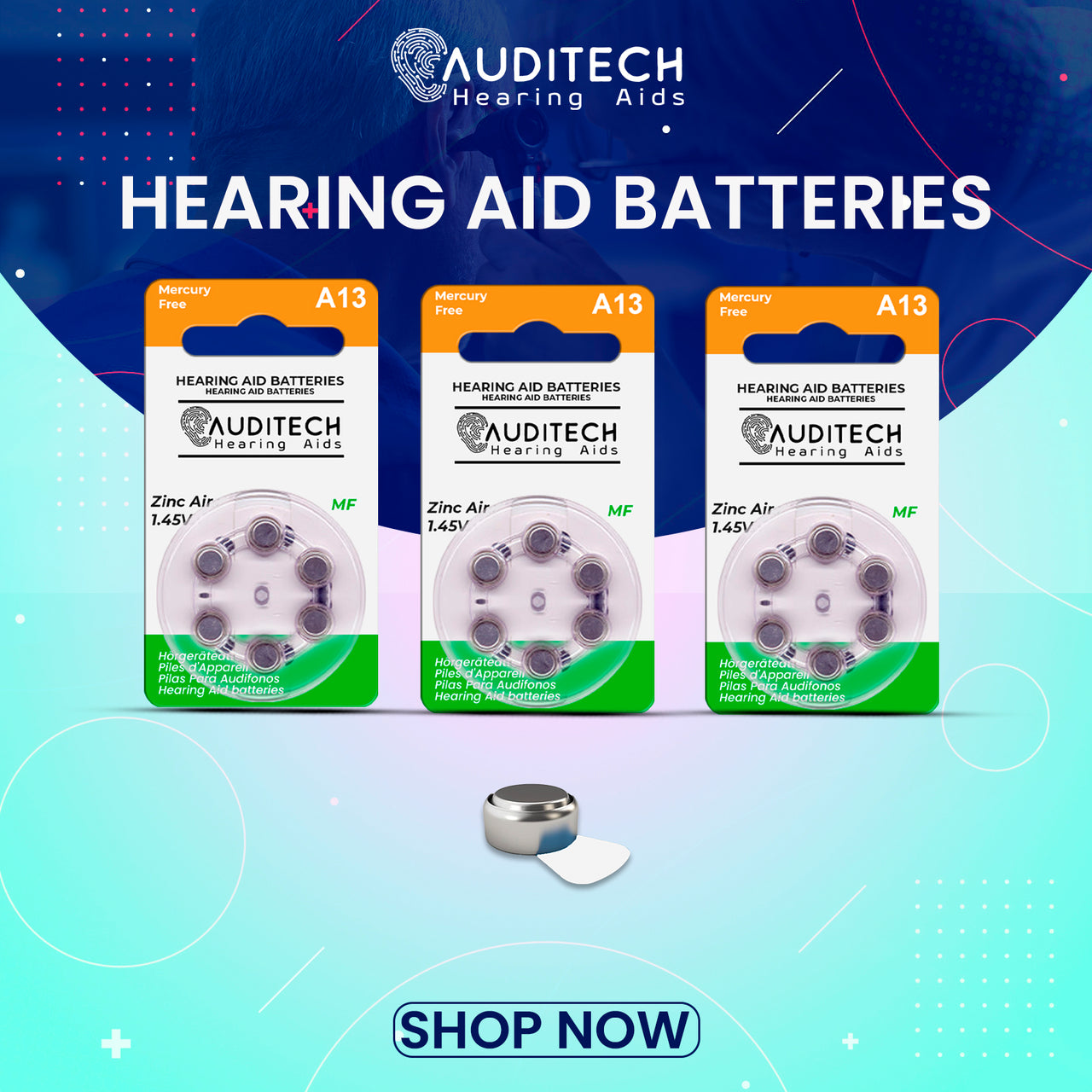 A13 Auditech Hearing batteries